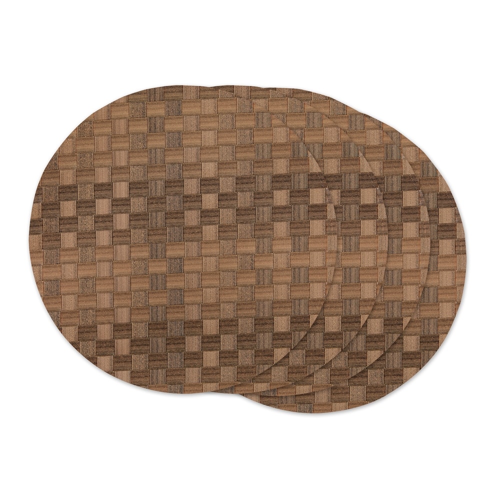 Leather Brown Basketweave Round Woven Placemat (Set of 4) - Placemat Set, 15" Round