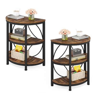 3-Tier Half Round End Table with Storage Shelves & Metal Frame