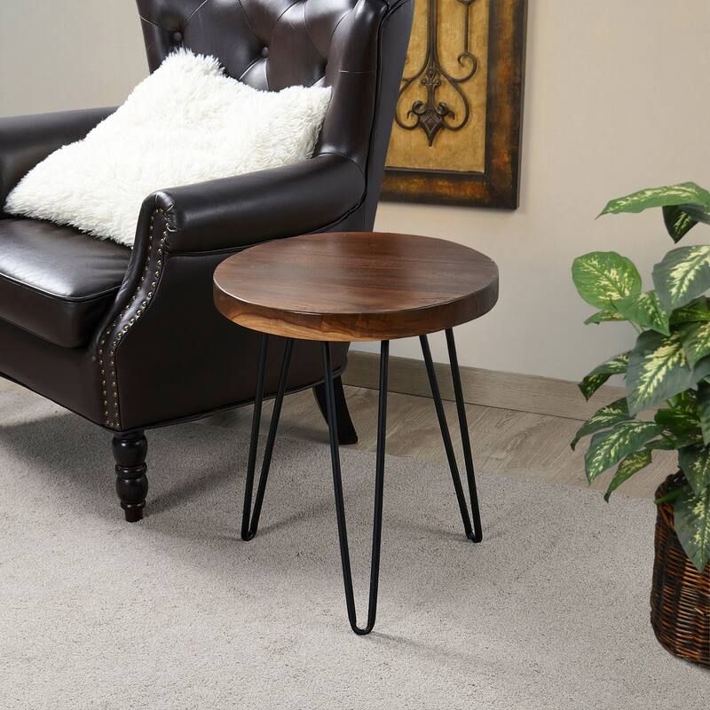 Greenage Teak End Table Solid Live Edge Side Table - Round