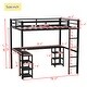 preview thumbnail 4 of 11, Black+Brown Full Size Metal Loft Bed with Desk, Shelves, Ladder, and Guardrails