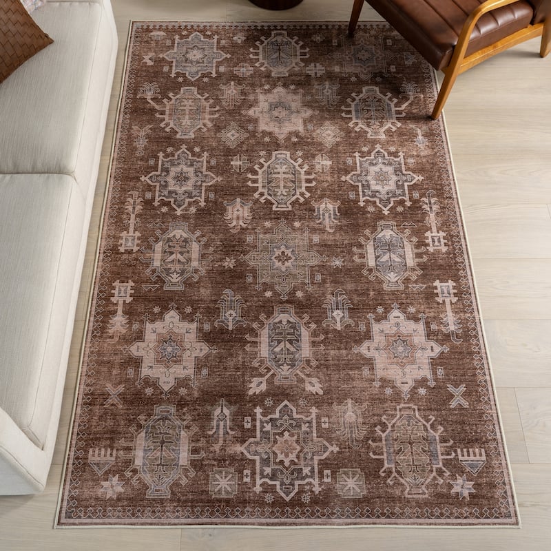 Nuloom Baylin SplashGuard Medallion Machine Washable Area Rug - 8' x 10' - Brown
