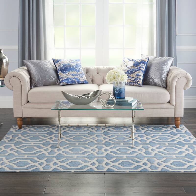 Inspire Me Home Decor Joli Geometric Lattice Area Rug - 5'3" x 7'3" - Blue White