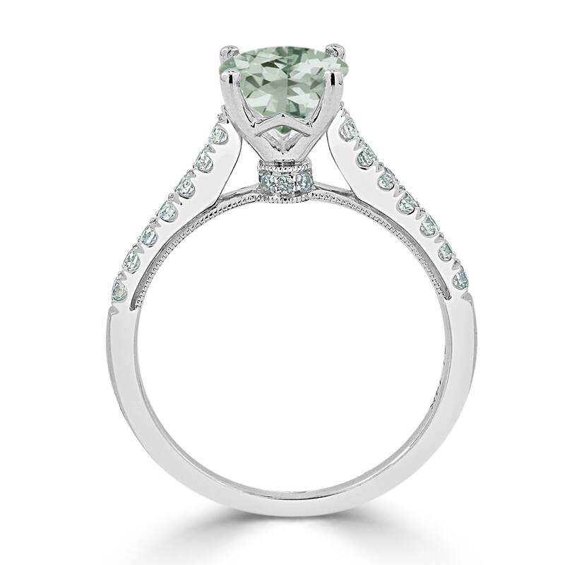 Auriya 14k Gold 9/10ct Fancy Oval Green Amethyst and Diamond Engagement Ring 1/4ctw