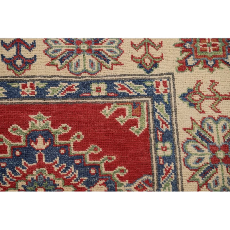 Red Kazak Area Rug Hand-Knotted Oriental Wool Carpet - 5'0" x 6'8"