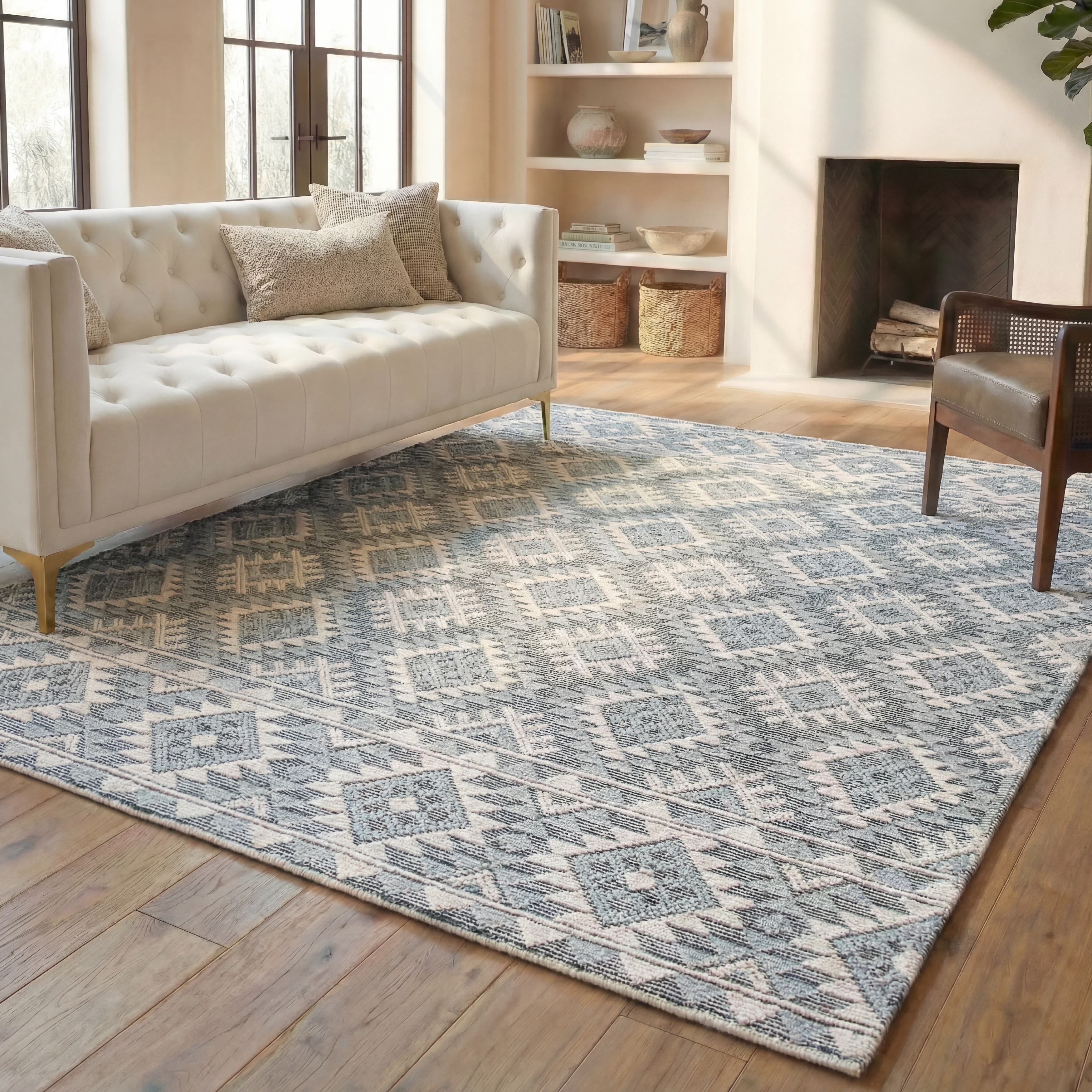 SAFAVIEH Handmade Natura Nouri Transitional Geometric Cream/Aqua Wool Rug