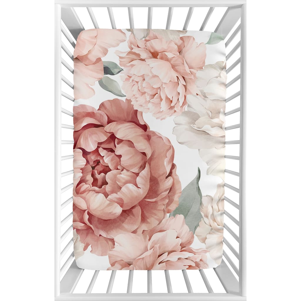 Boho Shabby Chic Floral Girl Fitted Mini Portable Crib Sheet Ivory Bohemian Vintage Garden Watercolor Flower Elegant Large Rose