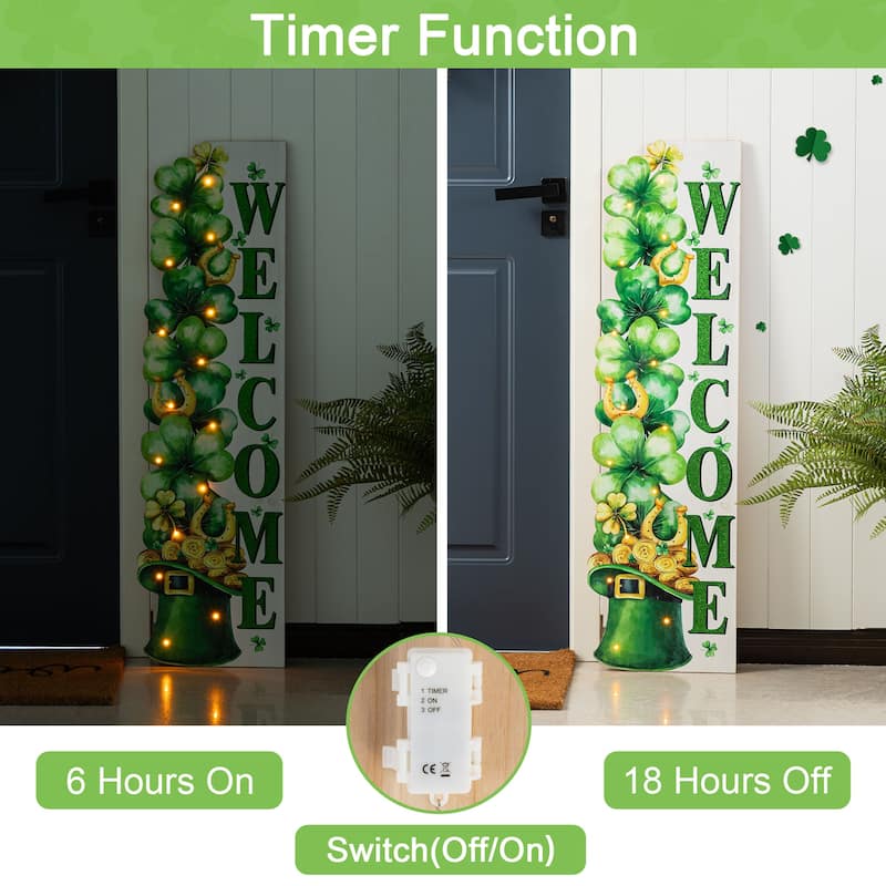 Glitzhome 42"H St. Patrick's Lighted Wooden Stacked Shamrock Porch Decor with Timer