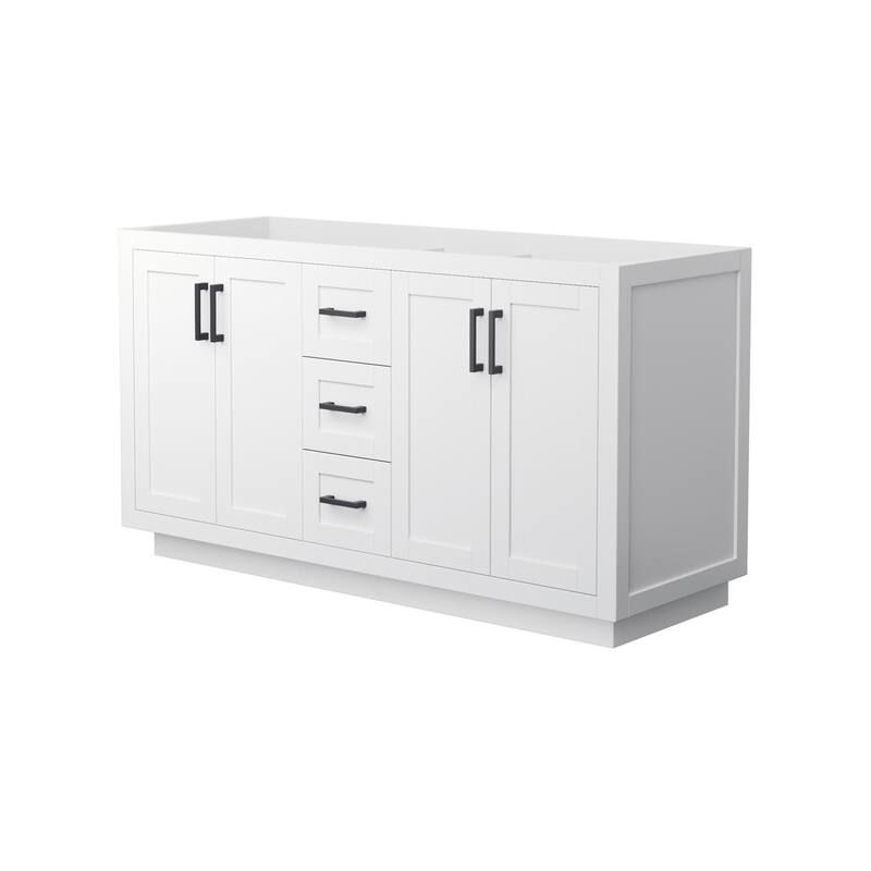 Wyndham Collection Miranda 60" Double Free Standing Vanity Cabinet - White / Matte Black Hardware