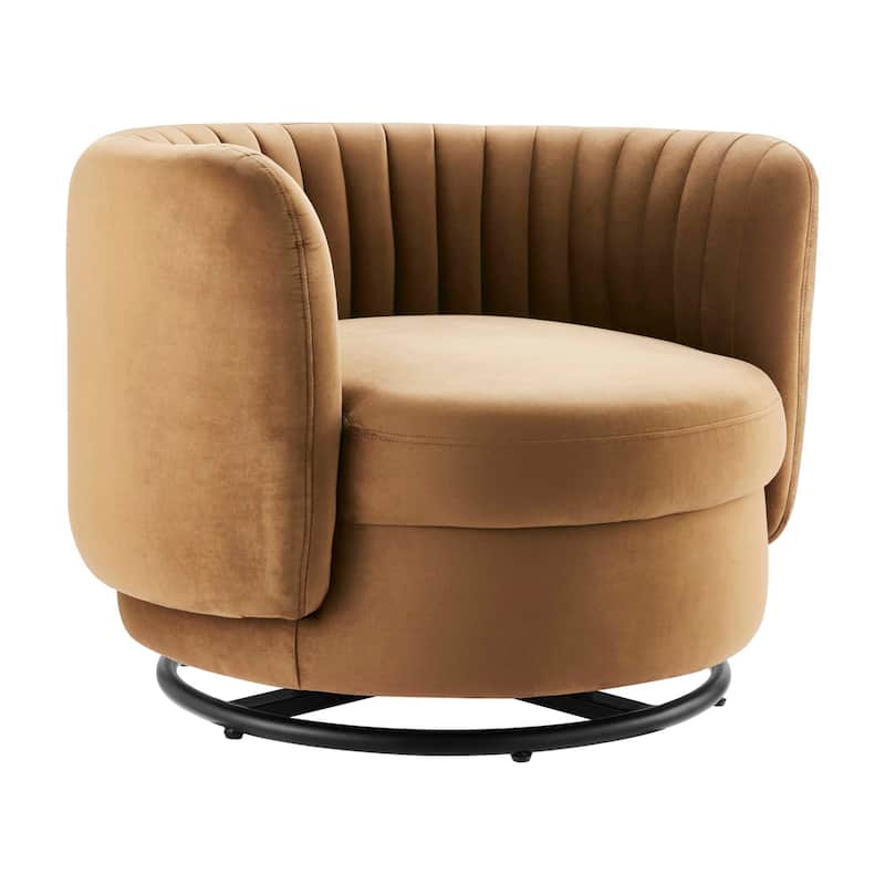 Embrace Tufted Performance Velvet Performance Velvet Swivel Chair - Black Cognac