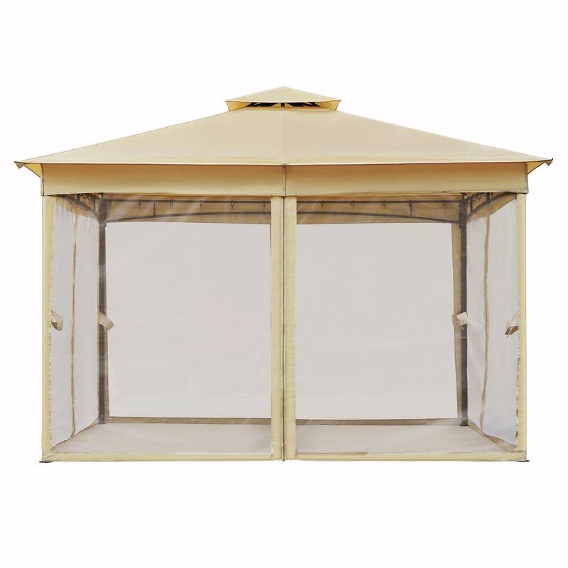 Outdoor Gazebo Tent with Double Roof, Mosquito Netting & Patio Canopy