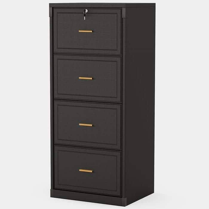 Solid Wood 4-Drawer Lockable Vertical File Cabinet - Black