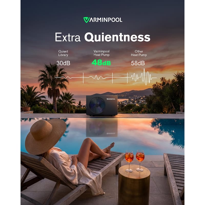 Electric Pool Heat Pump 30000 BTU Pool Heater for 8000 Gallon Pools with WiFi Control - 35.51"L x 13.88"W x 21.98"H