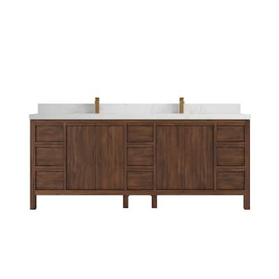 Willow Collections 84 in. W x 22 in. D Elizabeth Solid Teak Wood Double Sink Bathroom Vanity with Countertop