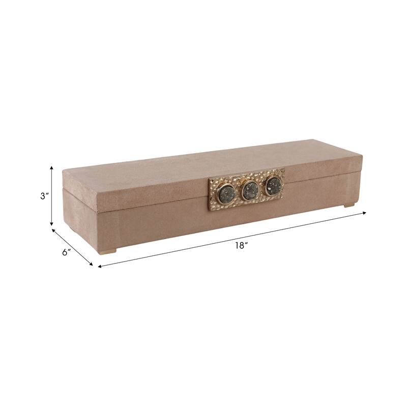 Modern Felix Suede Gemstone Decorative Box with Lid - 18", Ivory - 18.0"