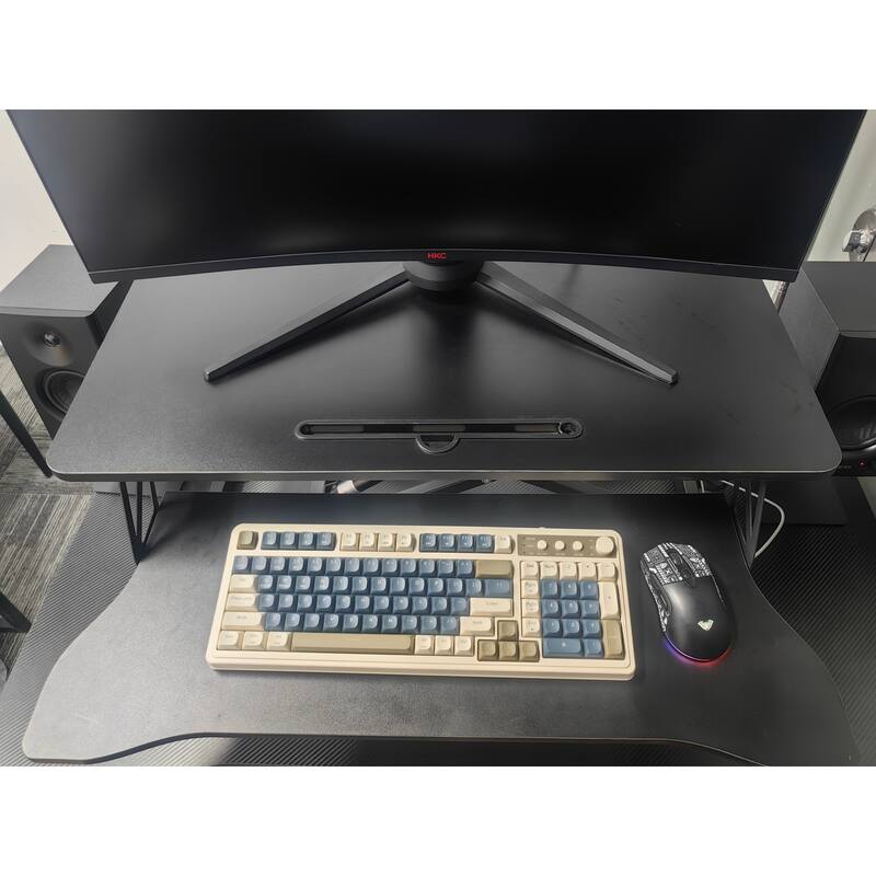 Anmytek 32 Inch Height Adjustable Standing Desk Converter Dual Monitor Laptop Workstation Wide Keyboard Tray