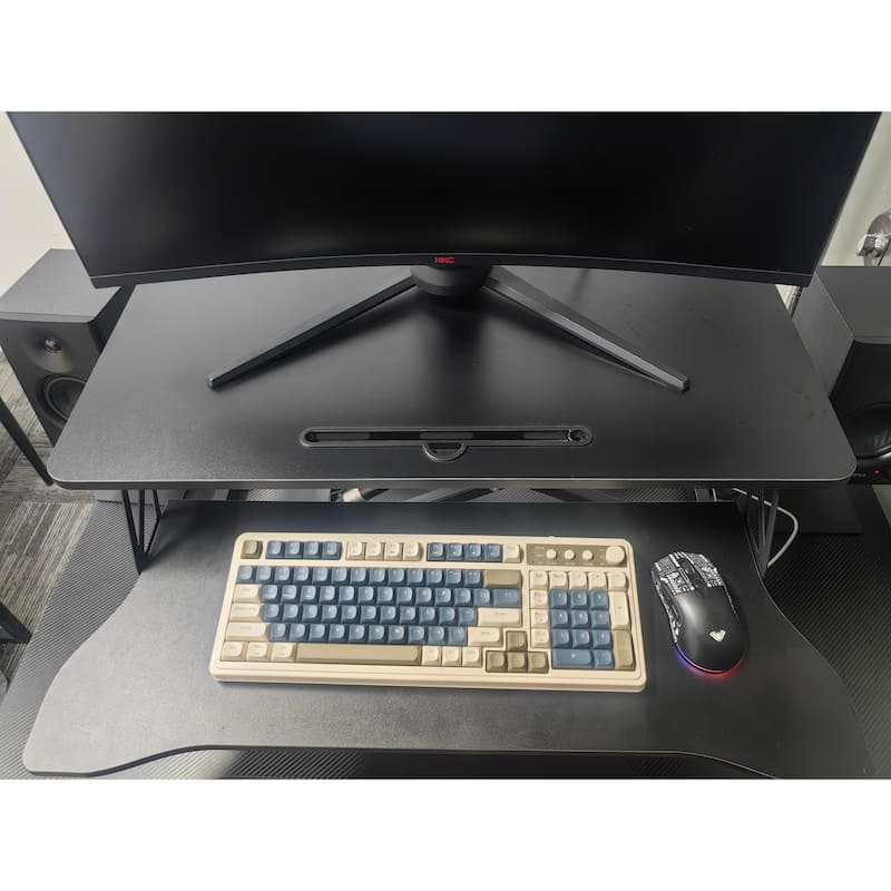 GDFStudio - Amelia Height Adjustable 32 Inch Sit to Stand Desk Converter with Spacious Workstation Design
