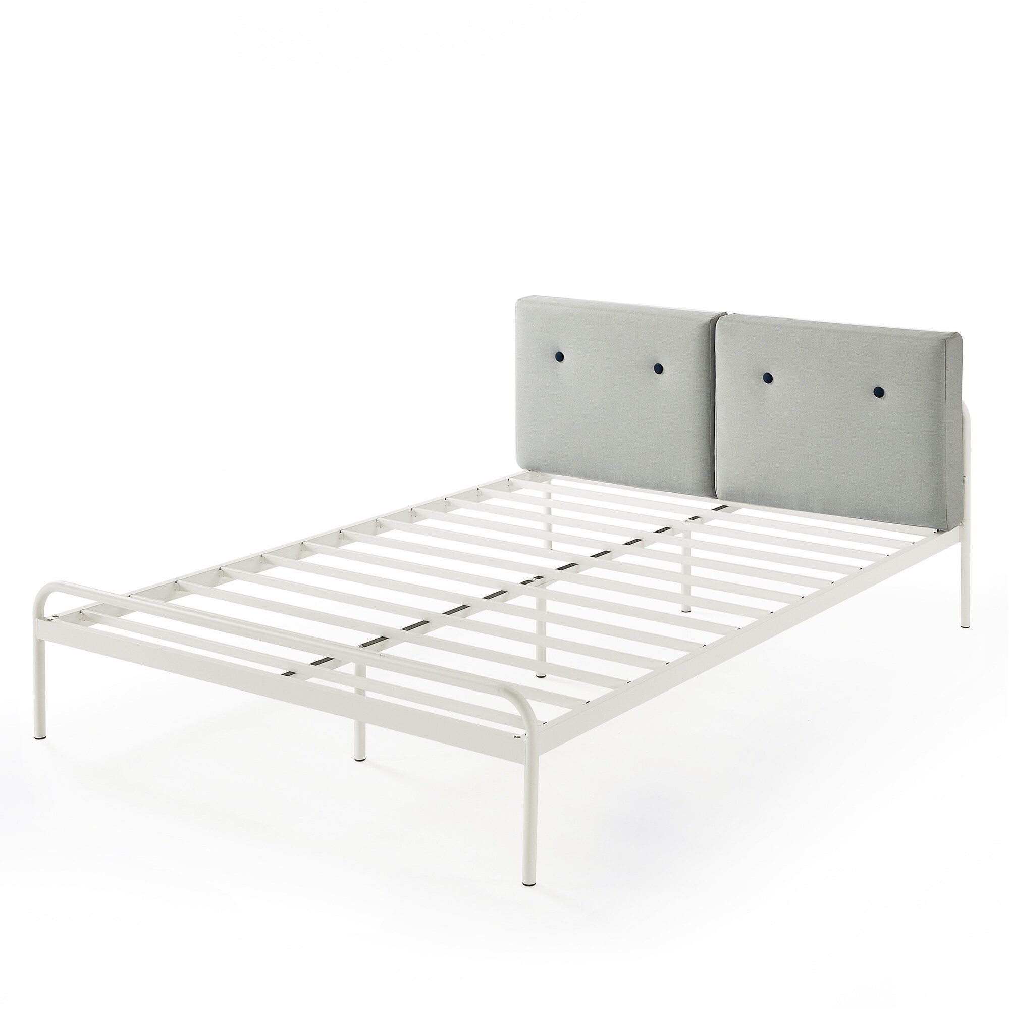 Maggie Metal Platform Bed With Upholstered Cushion Headboard Steel Slats Easy Assembly In Sky Grey On Sale Overstock 31950382