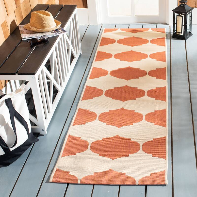 SAFAVIEH Courtyard Abeda Indoor/ Outdoor Waterproof Patio Backyard Rug - 2'3" x 12' Runner - Beige/Terracotta