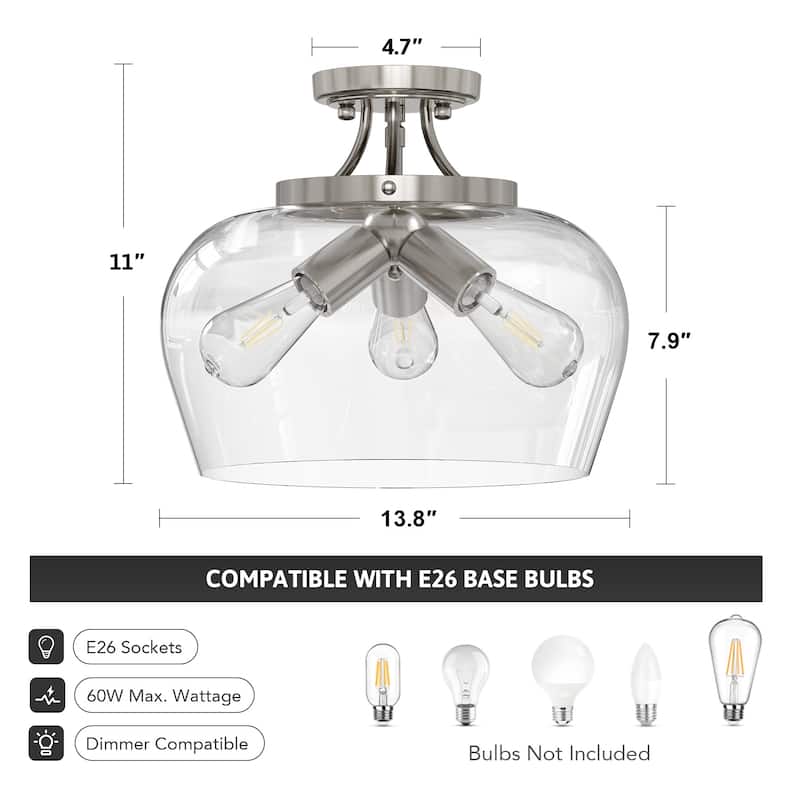 CO-Z 3-Light Semi Flush Mount Ceiling Light