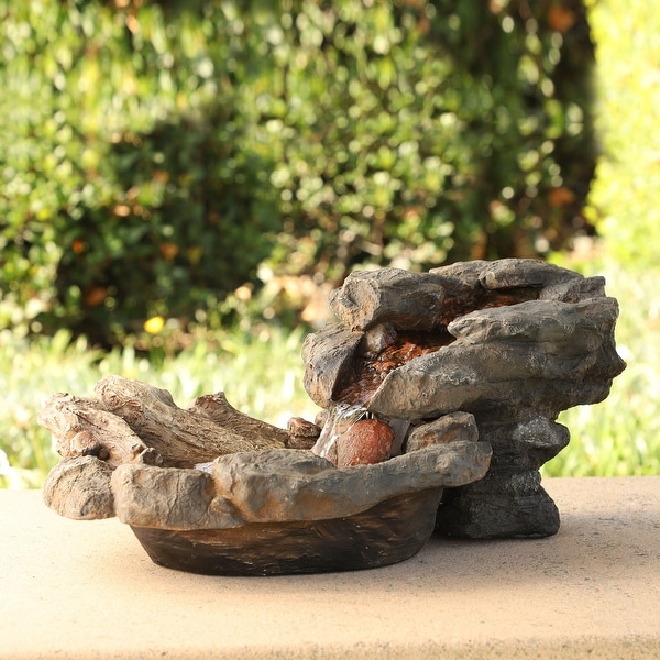 Alpine Corporation 20" Long Indoor/Outdoor Wood River Log Fountain with LED Lights