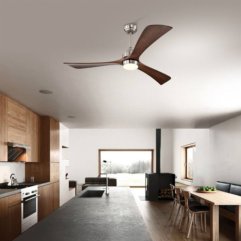 52 inch Smart Ceiling Fan Light with Remote Control with 3 Wood Blades,Flush Mount,Dimmable LED