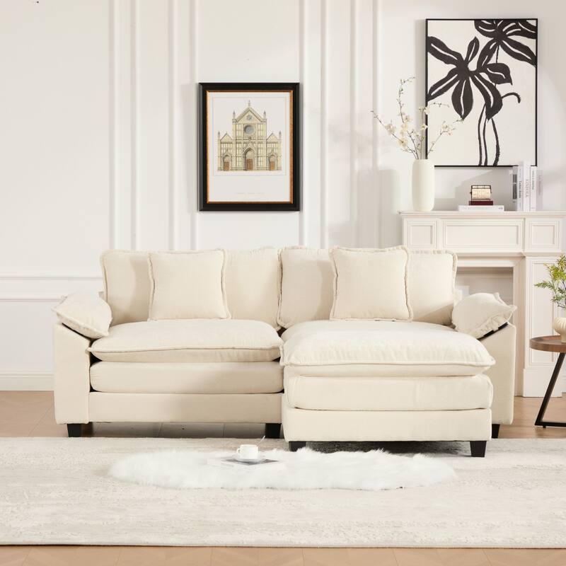 Oversized Chenille Upholstered Sofa, Modular Sectional Cloud Sofa, 2 Seater Sofa with Wider Armrest & Backrest Pillows
