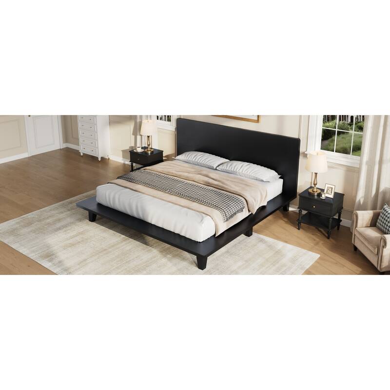 Wooden Platform Bed Frame with Headboard, Rustic Bed Frame with Wood Center Slats Support, No Box Spring Needed, Easy Assembly