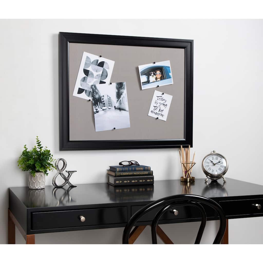 DesignOvation Bosc Framed Gray Linen Fabric Pinboard