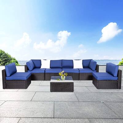 Kinbor Patio Outdoor Wicker Sectional Sofa Conversation Set