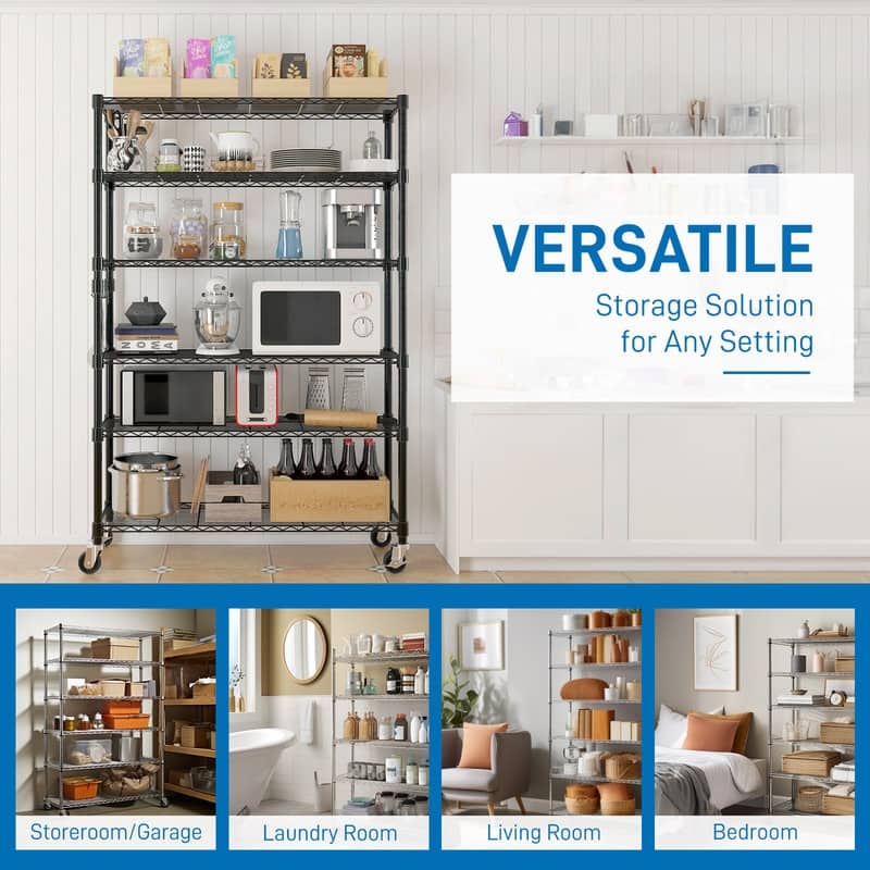 6-Tier Steel Wire Shelving Rck with Wheels