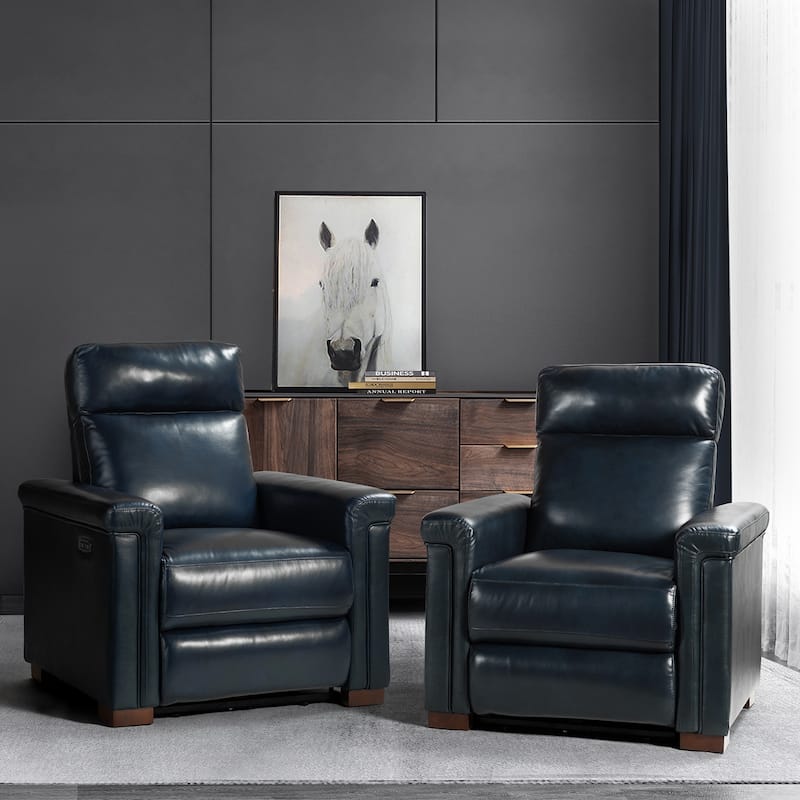 Alicia 34.65" Wide Contemporary Classic Genuine Leather Power Recliner With USB Port, Set of 2