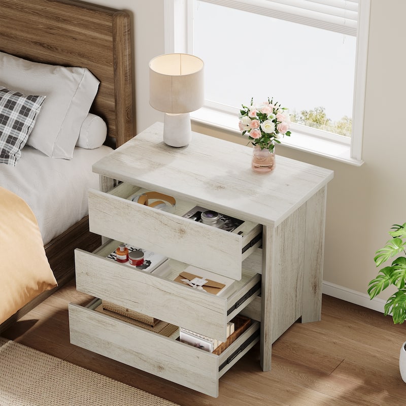Oversized 3-Drawer Wood Nightstand, Large Storage Night Stand for Bedroom