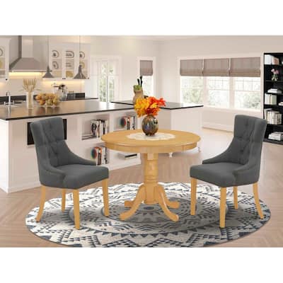 HomeStock 3-Pc Natural Oak Finish Solid Wood Top - Round Dining Room Set - Seats 4