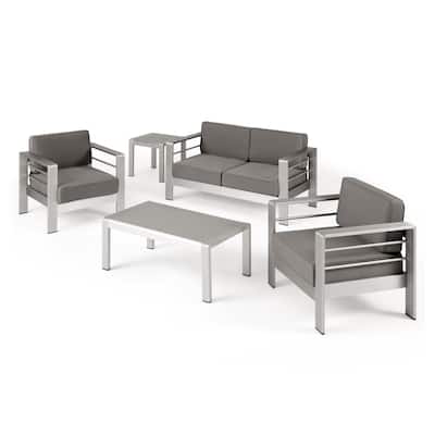 Cape Coral Outdoor 4 Seater Aluminum Chat Set with Side Table by Christopher Knight Home
