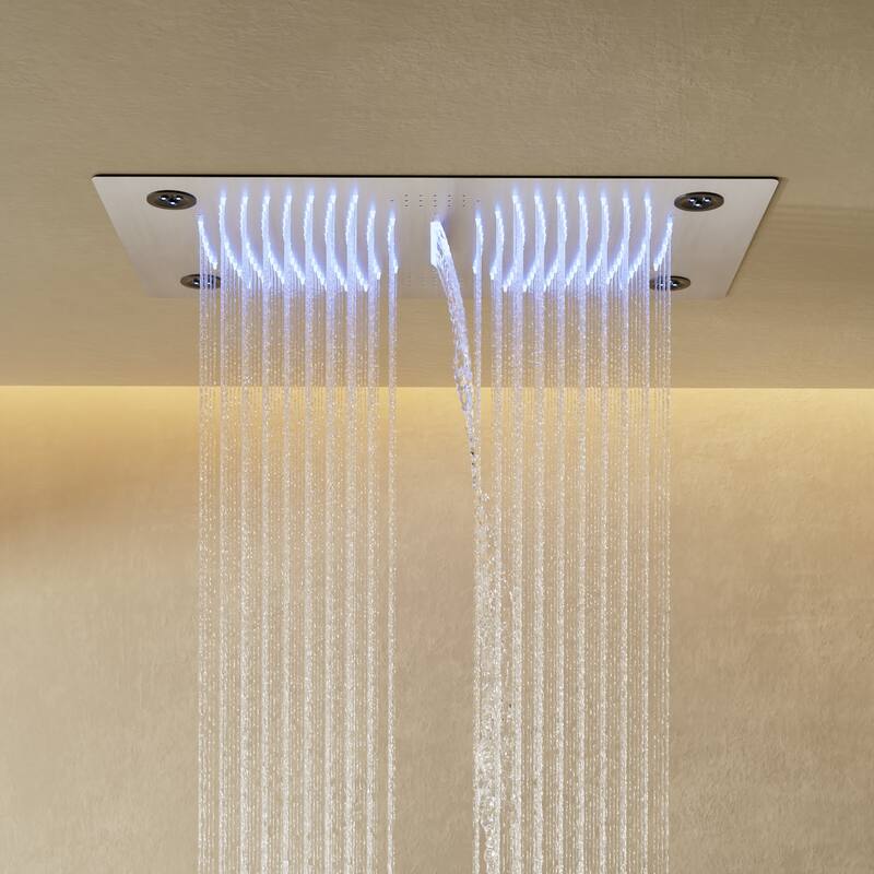 Thermostatic Shower System, 64-Color LED Mood Lighting 3-Functions Shower Head with Bluetooth Music & 6 Body Jets