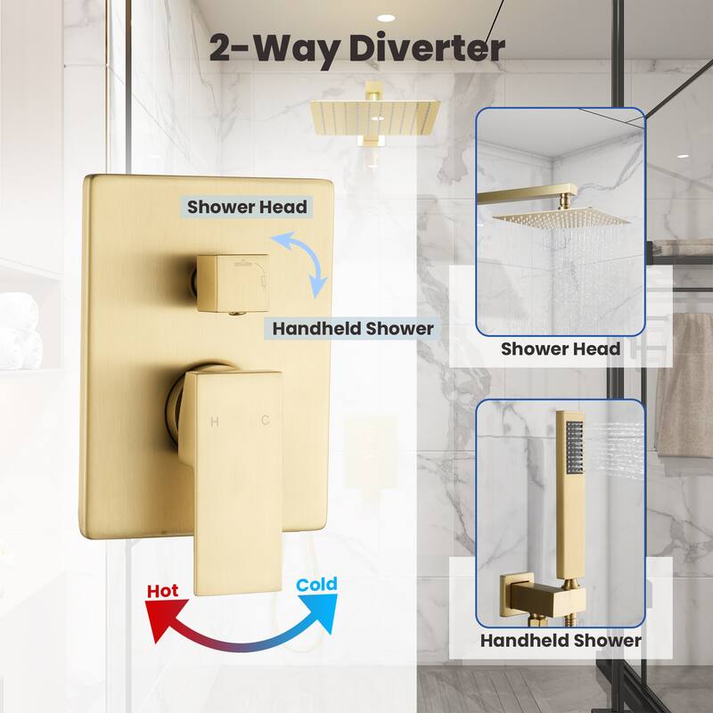 10 Inch Square Bathroom Shower System Set, 2-Function Shower Faucet