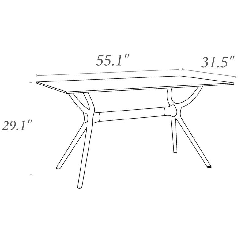 55" White Sleek Rectangular Outdoor Patio Dining Table