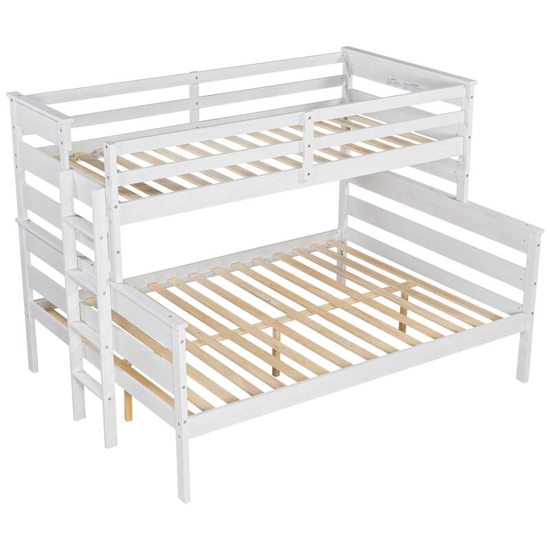 Twin XL over Queen Bunk Bed with Ladder, White - Space-Saving Solution