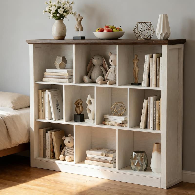 7/10 Cube Bookcase Organizer with Backpanel, 50" Wooden Storage Book Shelf for Living Room, Bedroom, Home Office, Kids Room