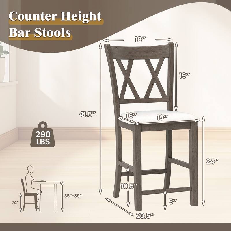 Gymax 2PCS Bar Stools 24''Counter Height Stools w/ Linen Fabric