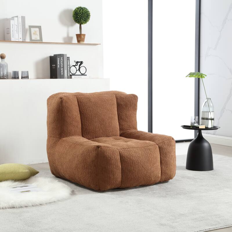 Fluffy Bean Bag Chair with Memory Foam and Ottoman, Super Soft Velvet Bean Bag for Adults & Kids, Comfortable Lazy Sofa
