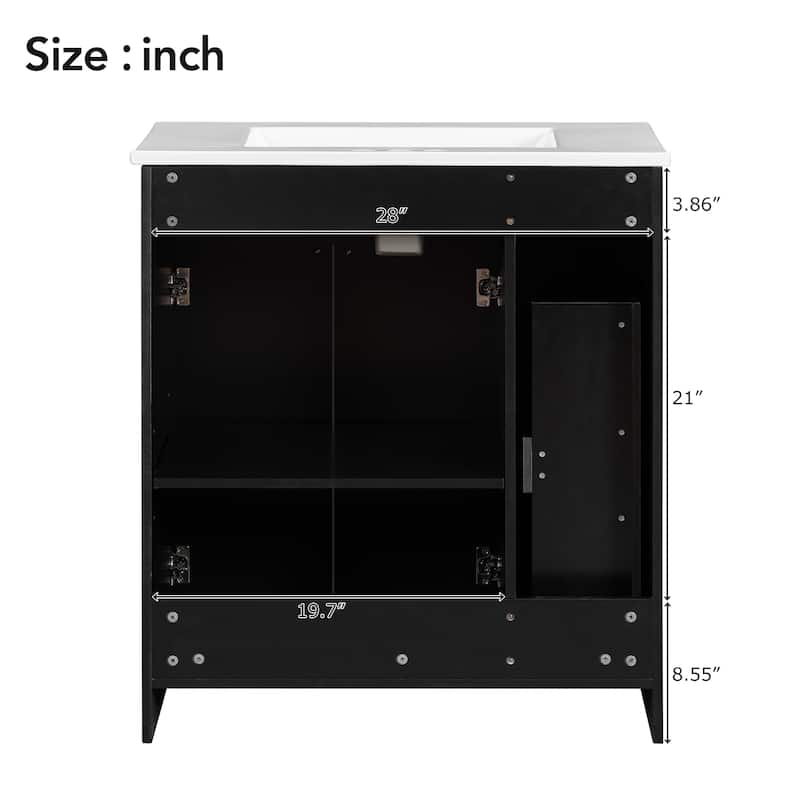 Compact 30-Inch Black Bathroom Vanity with Ceramic Sink, Soft-Close Doors, and Ample Storage Space