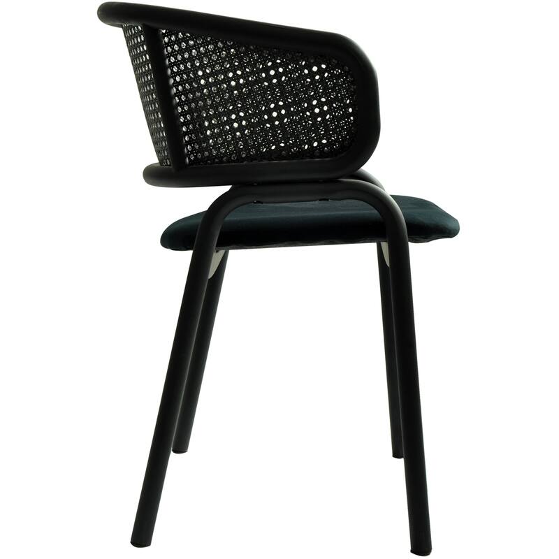 Ervilla Modern Upholstered Accent Side Chair with Wicker Back and Black Iron Legs for Dining Room & Kitchen, Set of 4