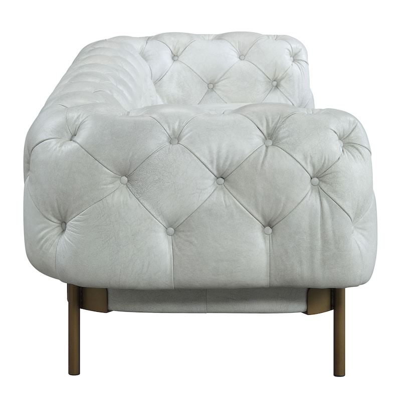 Jonia Vintage White Button Tufted Sofa
