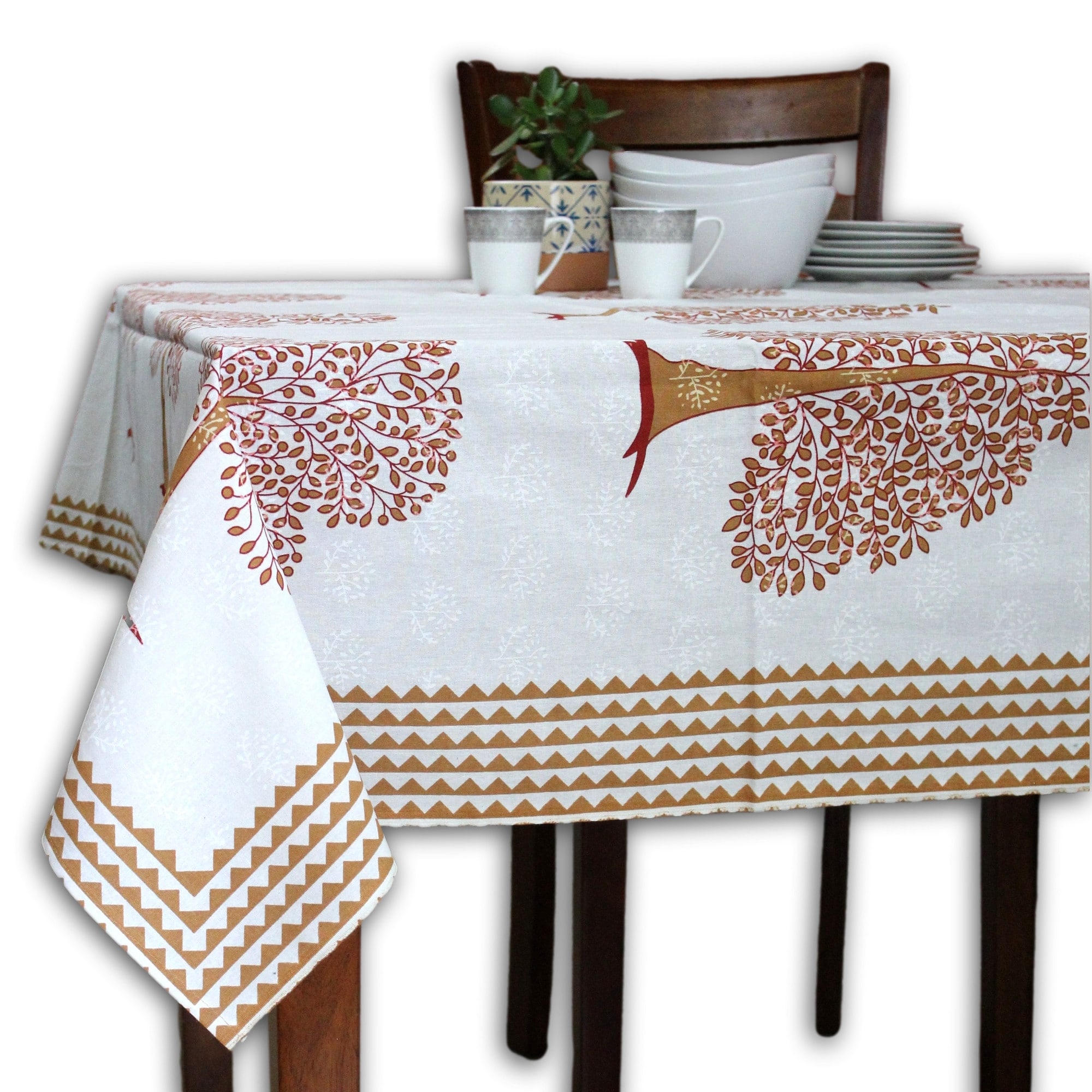 Cotton Regale Tree Of Life Print Floral Tablecloth Collection - 88 x 102 inches