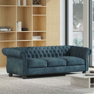 Blue 83.25'' Fabric Tufted 3-Seater Sofa with Solid Wood Legs - Bed ...