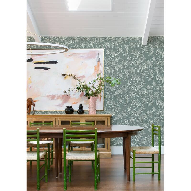 A-Street Prints Maeve Sea Green Jacobean Trail Wallpaper