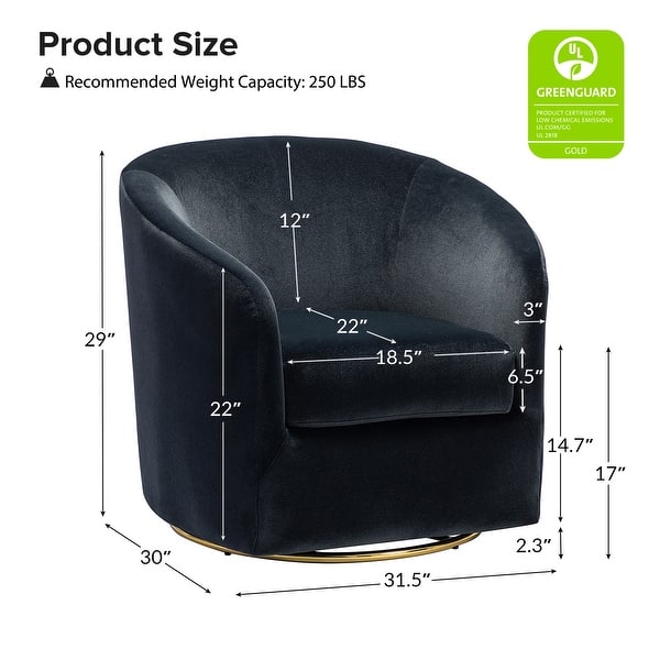 dimension image slide 3 of 12, Eleuterio Modern Velvet Curved Swivel Accent Barrel Chair with Metal Base by HULALA HOME