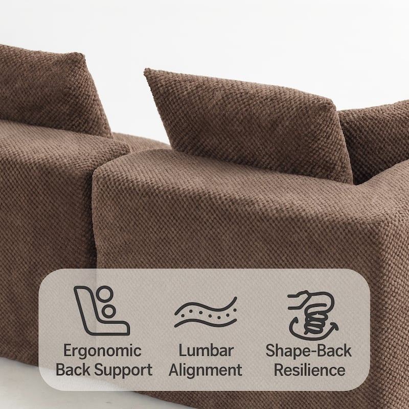 111" Oversized Modular Deep-Seat All-Foam Sectional Sofa in Soft Textured Chenille, 3-Piece Low-Profile Couch for Living Room