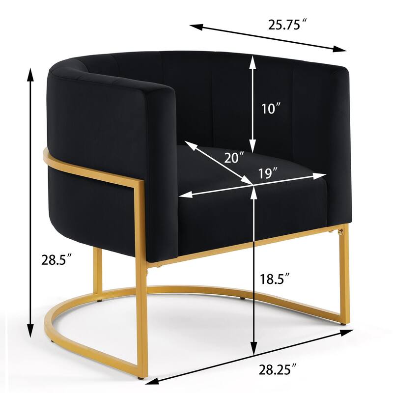 Black Stylish Velvet Upholstered Chair Barrel Chair with Metal Frame, Curved Backrest Lounge Chair Club Chair for Living Room